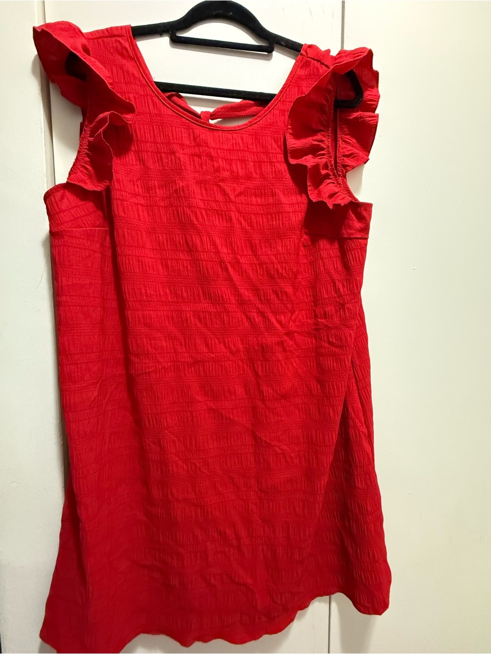 Girls Red Ruffle-Sleeve Dress